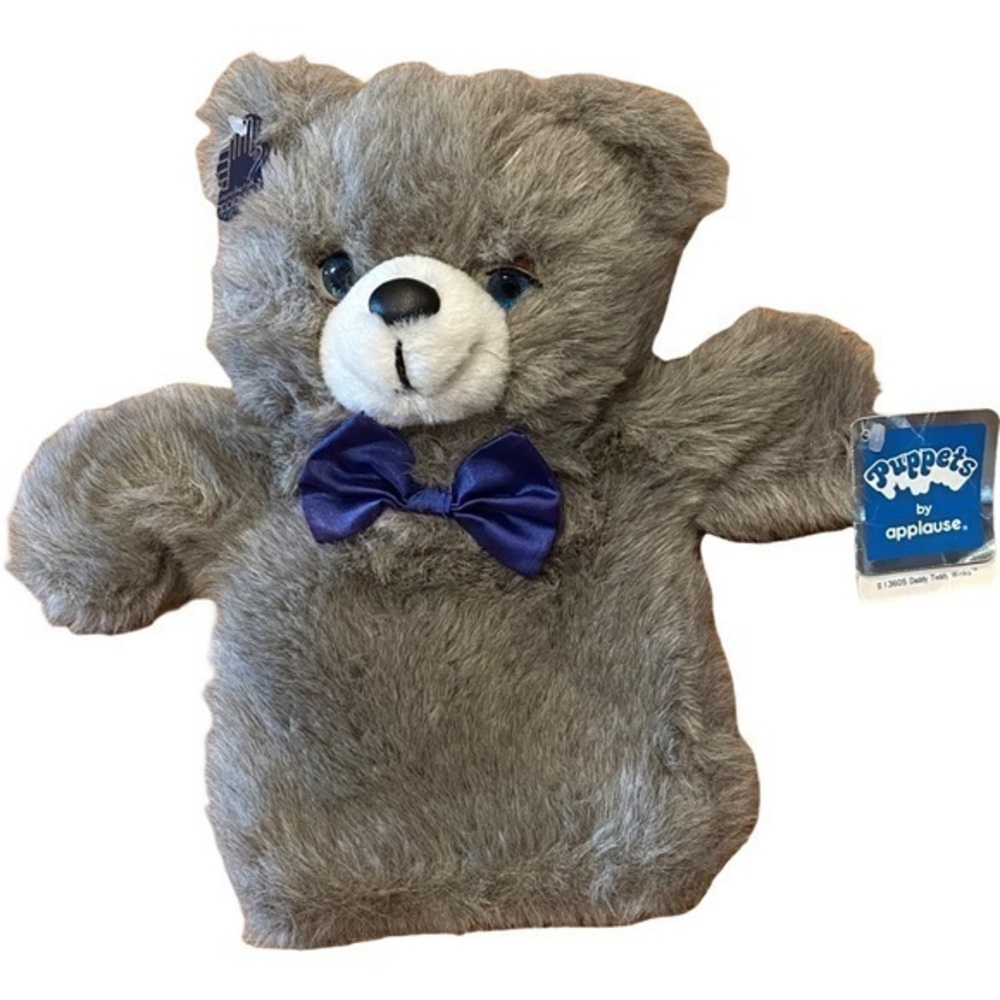 1988 Vintage Applause Puppet Daddy Teddy Winks w/ Tags #13605 Plush Gray Bear